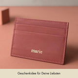 Glattleder rosa Kartenhalter für Frauen als Geschenk mit kostenlosem Namen - Misty Rose | MERSOR