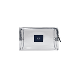 Kosmetiktasche genarbtes Leder Nachtblau & Silber