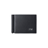 Geldbörse mit Geldscheinklammer und Initialen - genarbtes Leder schwarz | MERSOR