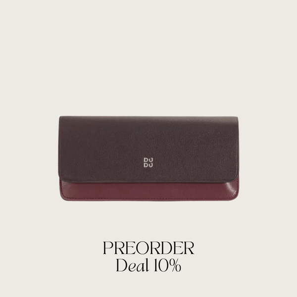 Cosmetic Bag Grained Leather | Dark Red & Gold