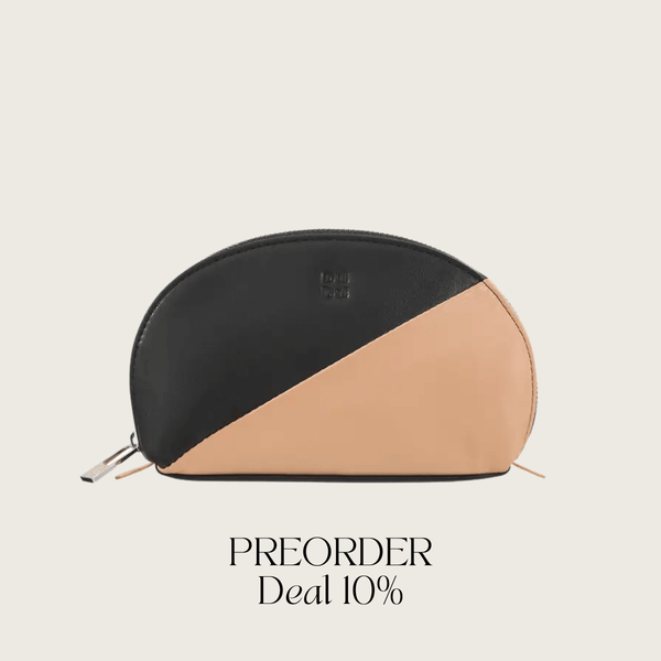 Cosmetic Bag Grained Leather | Dark Red & Gold