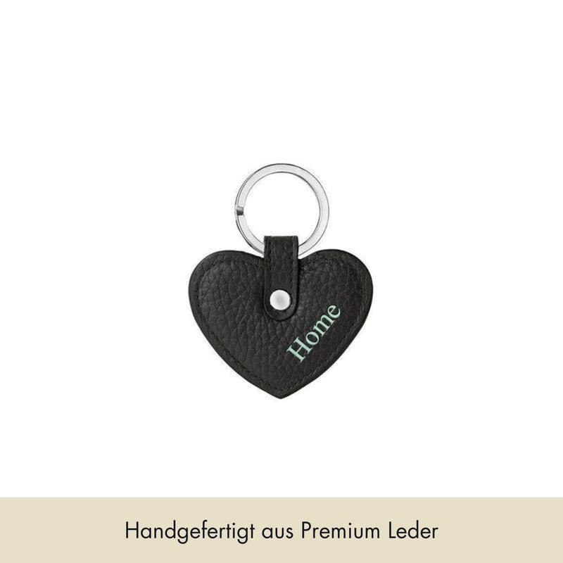 Schlüsselanhänger Herz genarbtes Leder | Schwarz & Silber