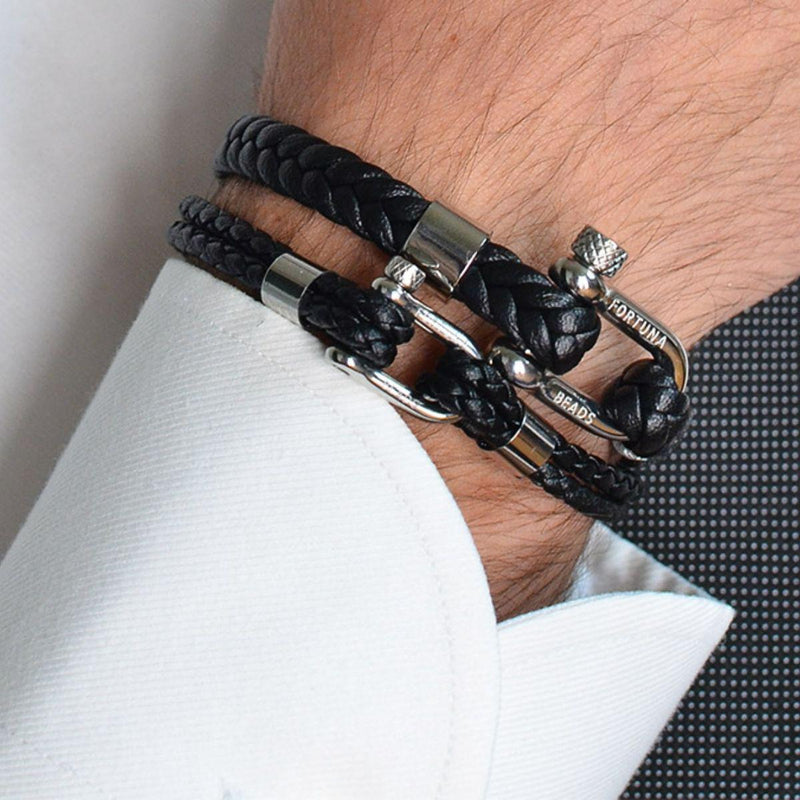 Nautical Men Leather Bracelet | Black