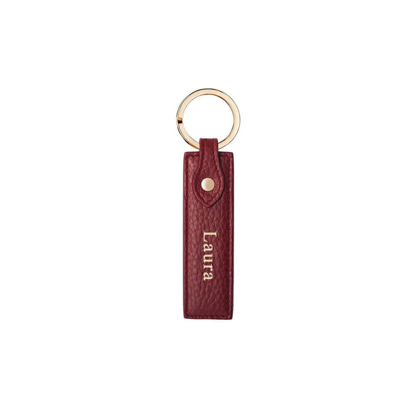 Schlüsselanhänger Classic genarbtes Leder | Dunkelrot & Gold - personalisiert mit Namen | MERSOR